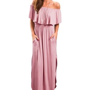 Pink long off the shoulder dress